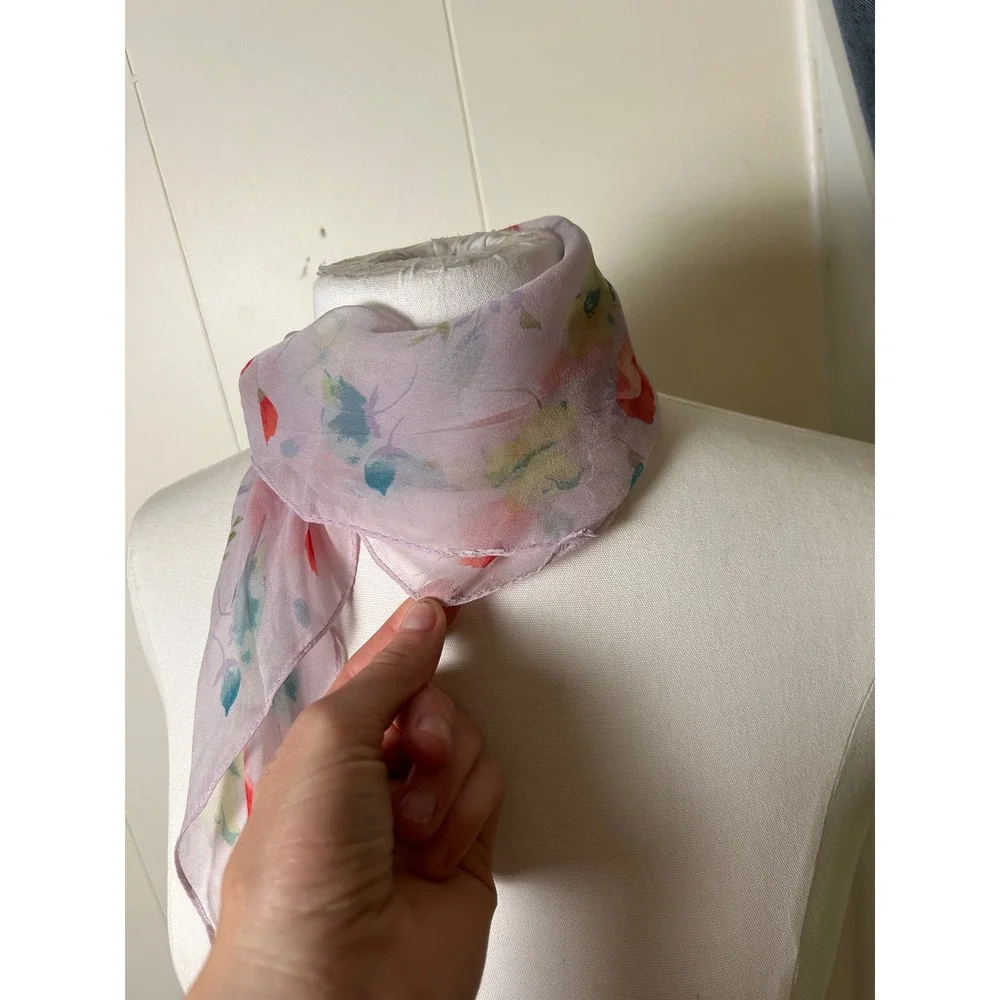 Vintage Floral Sheer Square Neck Scarf Fairy Festival Pastel Botanical Summer‎
